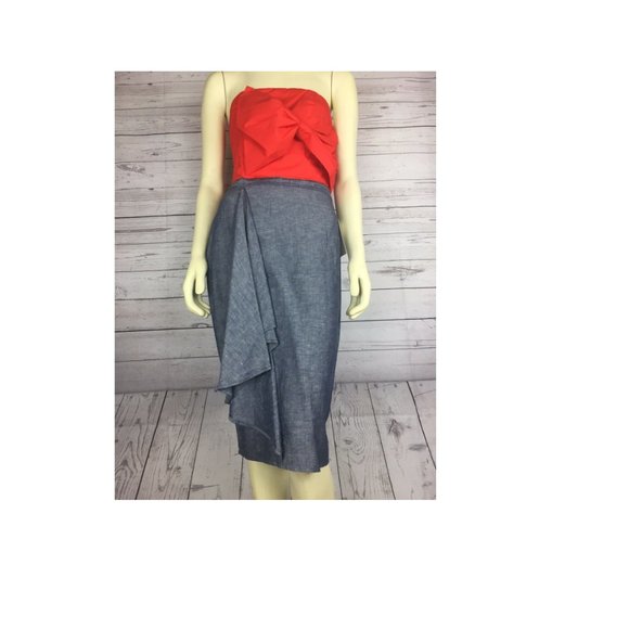 NWT Women's Halston Pencil Skirt Linen Chambray Blue Denim Color Size 4 - Picture 10 of 12